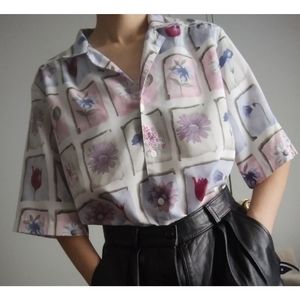 🌷Vintage | Floral Print Multicolor Short Sleeve Blouse Button Down Top Size 10